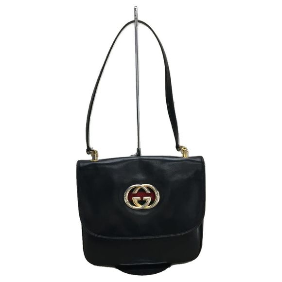 Gucci Shoulder Bag Leather Black Interlocking - Picture 1 of 8